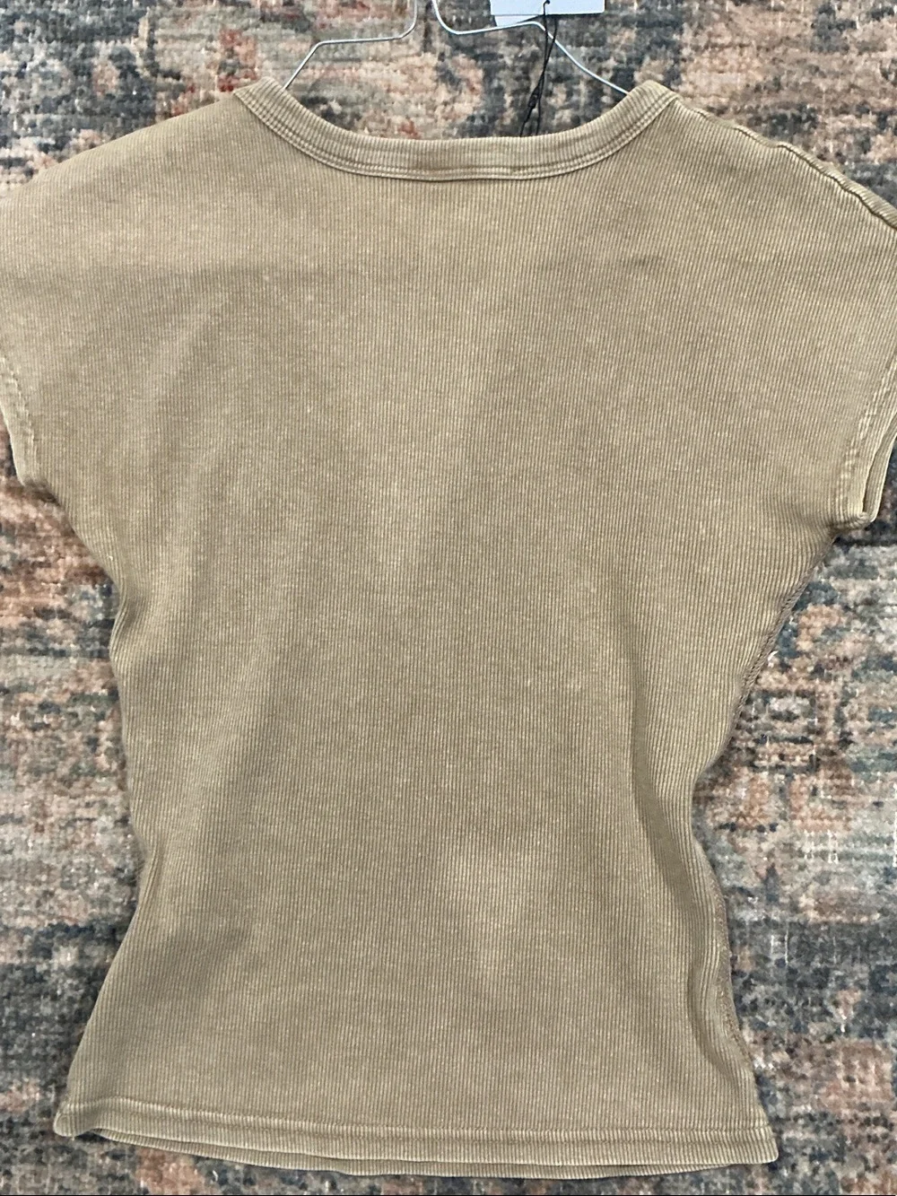 Zara Short Sleeve Ribbed Tee in Light Tan - Picture 3 of 4